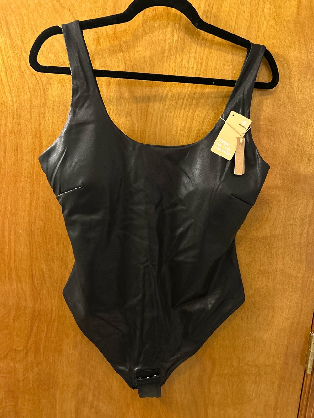 Shapellx Black Faux Leather Bodysuit XXL